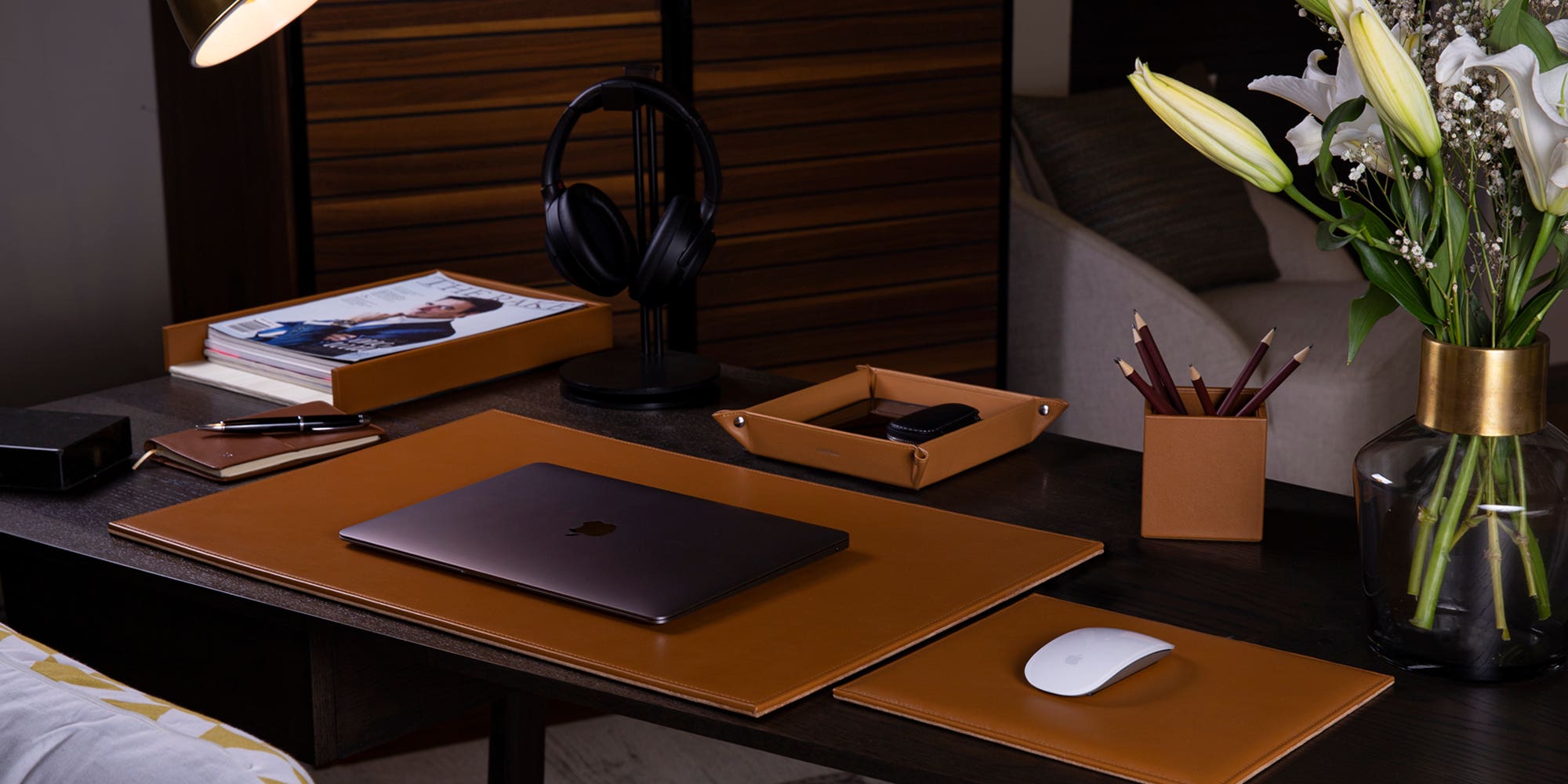 Senator Edition Leather Desk Set Navy Blue Smooth Leather