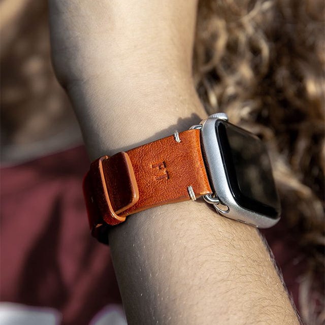 Premium-Armband – Apple Watch 41 mm - Cognac - Pflanzlich Gegerbtes Leder