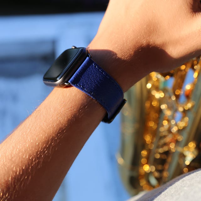 Bracelet Luxe - Apple Watch 41 mm - Bleu Roi - Cuir Grainé