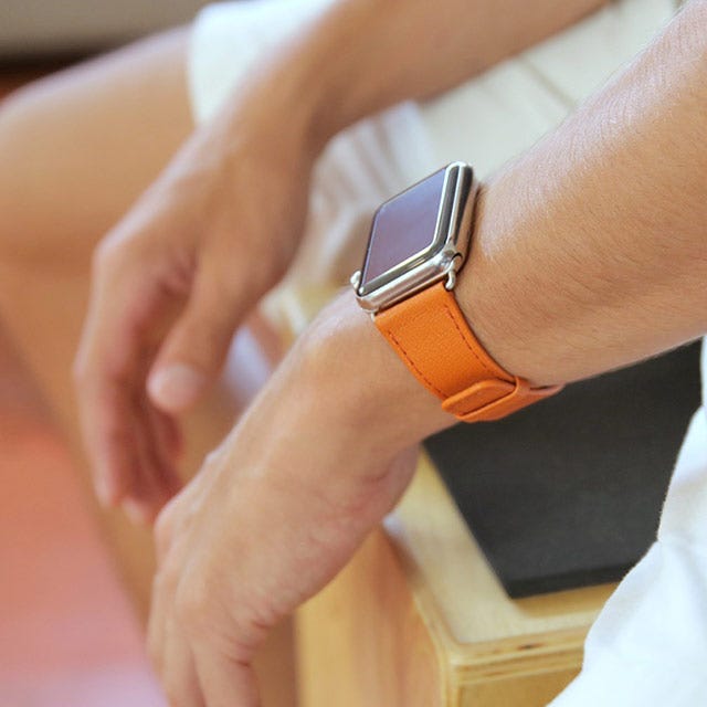 Bracelet Luxe - Apple Watch Series 45 mm - Orange - Cuir Lisse