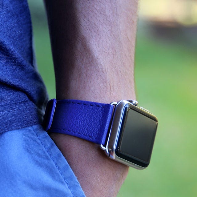Luxe Horlogebandje - Apple Watch 41mm - Koningsblauw - Korrelig Leer